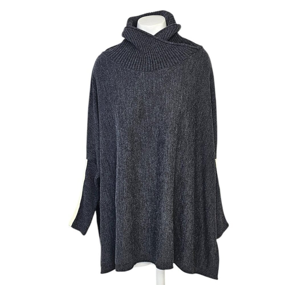 Mersea Womens Newport Turtleneck Poncho Sweater, Side Split, Ribbed, Drop Sleeve